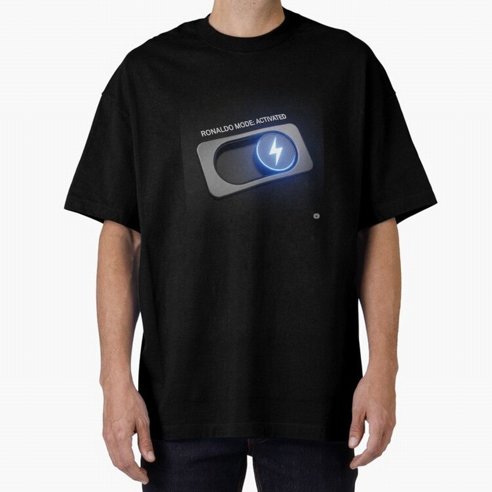 Ronaldo Mode: Activated ¨C Power Switch Football Art Oversized T-Shirt Support Global Football Passion for FIFA World Cup 2026 USA Canada Mexico, Highlighting Haaland, Spain and Netherlands, Retro Football Energy, Iconic Rivalries, Trophy Chase
