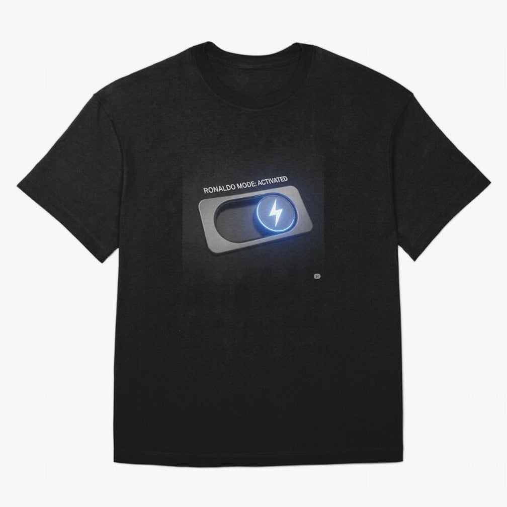 Ronaldo Mode: Activated ¨C Power Switch Football Art Oversized T-Shirt Support Global Football Passion for FIFA World Cup 2026 USA Canada Mexico, Highlighting Haaland, Spain and Netherlands, Retro Football Energy, Iconic Rivalries, Trophy Chase