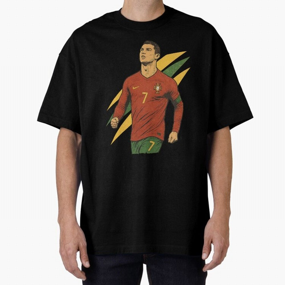 Cristiano Ronaldo Retro Portugal Football Art ¨C Vintage Supporter Design Oversized T-Shirt Stand Out with Spirit from Match Day Hype around FIFA World Cup 2026 USA Canada Mexico, Messi, CR7 and Mbappe, Brazil, Sports Nostalgia, International