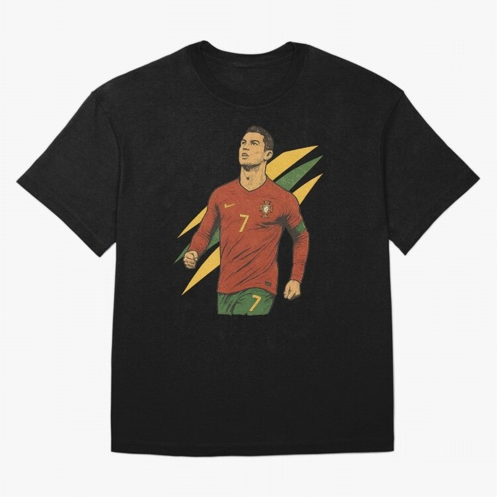 Cristiano Ronaldo Retro Portugal Football Art ¨C Vintage Supporter Design Oversized T-Shirt Stand Out with Spirit from Match Day Hype around FIFA World Cup 2026 USA Canada Mexico, Messi, CR7 and Mbappe, Brazil, Sports Nostalgia, International
