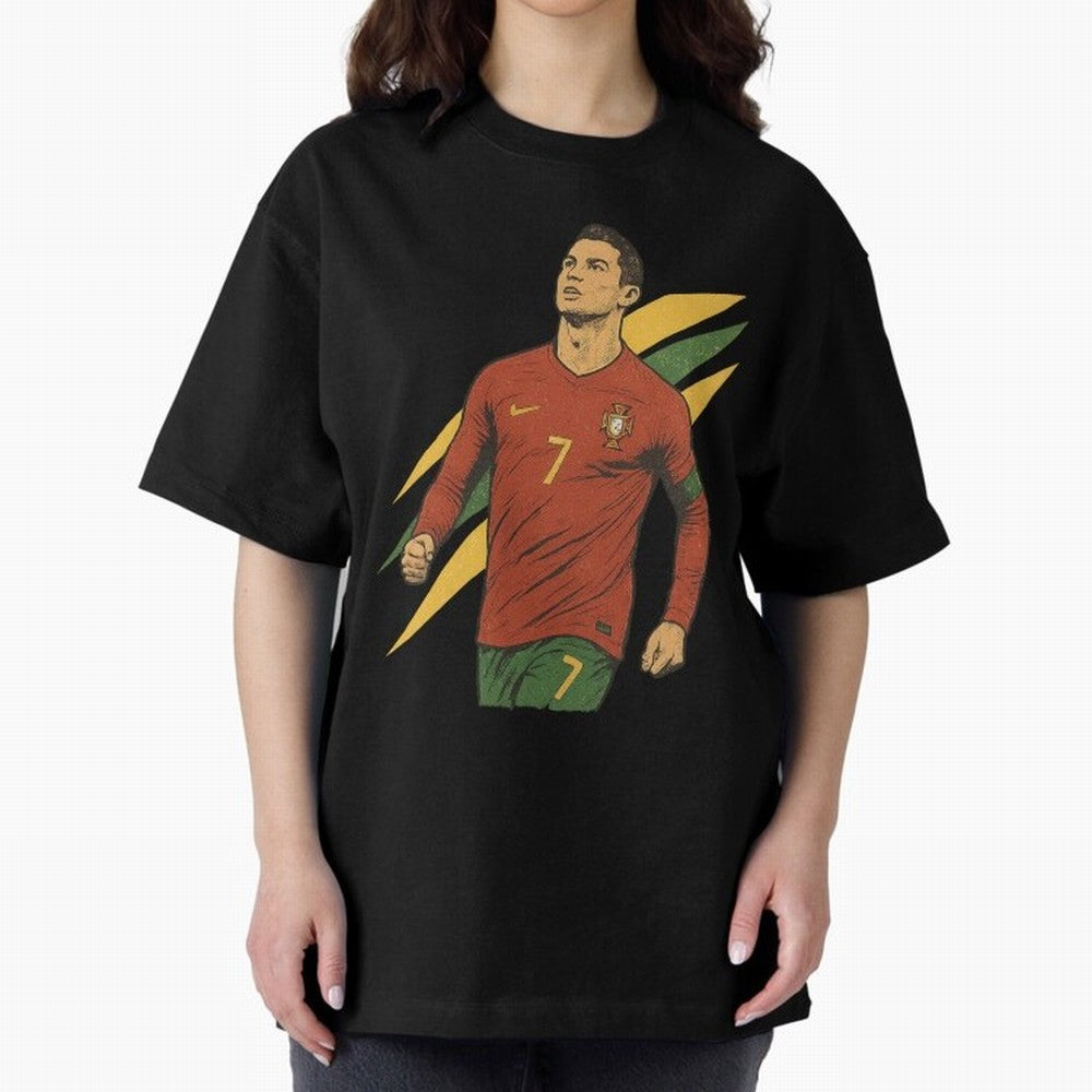 Cristiano Ronaldo Retro Portugal Football Art ¨C Vintage Supporter Design Oversized T-Shirt Stand Out with Spirit from Match Day Hype around FIFA World Cup 2026 USA Canada Mexico, Messi, CR7 and Mbappe, Brazil, Sports Nostalgia, International