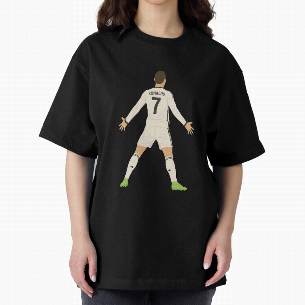 Cristiano Ronaldo Iconic Celebration Oversized T-Shirt Support FIFA World Cup 2026 USA Canada Mexico Spirit, Filled with France and Portugal, CR7, Global Supporter Spirit, Legendary Goals, National Colors and Tournament Celebration; Perfect for