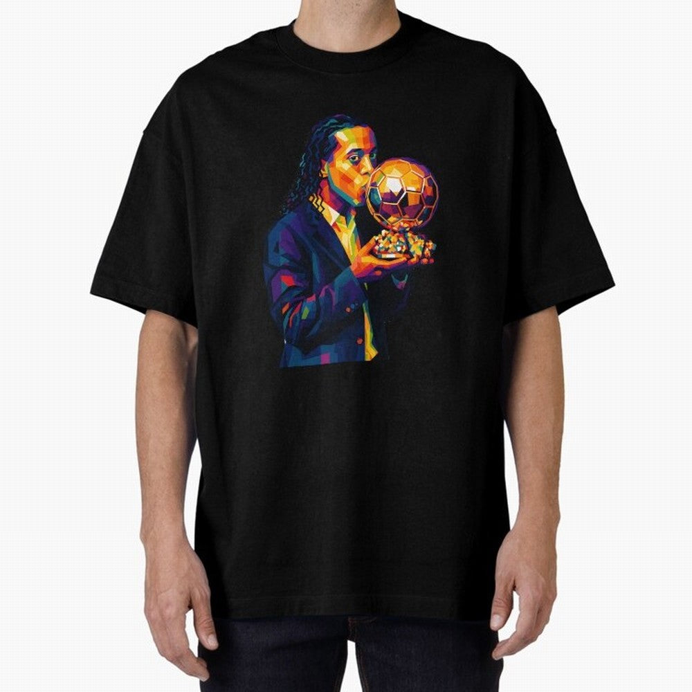 Ronaldinho Wpap Art Oversized T-Shirt Elevate FIFA World Cup 2026 Group Stage Celebrating Cristiano Ronaldo, Argentina and Brazil Energy, Supporter Pride, Iconic Celebrations, Legendary Names and Global Match Day Energy; Great for Watch Parties,