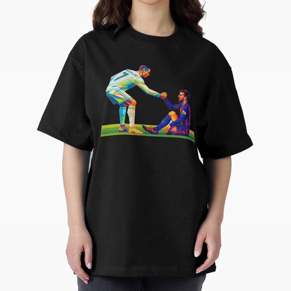 Cristiano Ronaldo & Messi Wpap Art Oversized T-Shirt Relive Match Day Hype around FIFA World Cup 2026 USA Canada Mexico, Mbappe and Neymar, Spain, Goal Celebration Energy, Supporter Heritage, Football Icons and Worldwide Tournament Joy; Created for