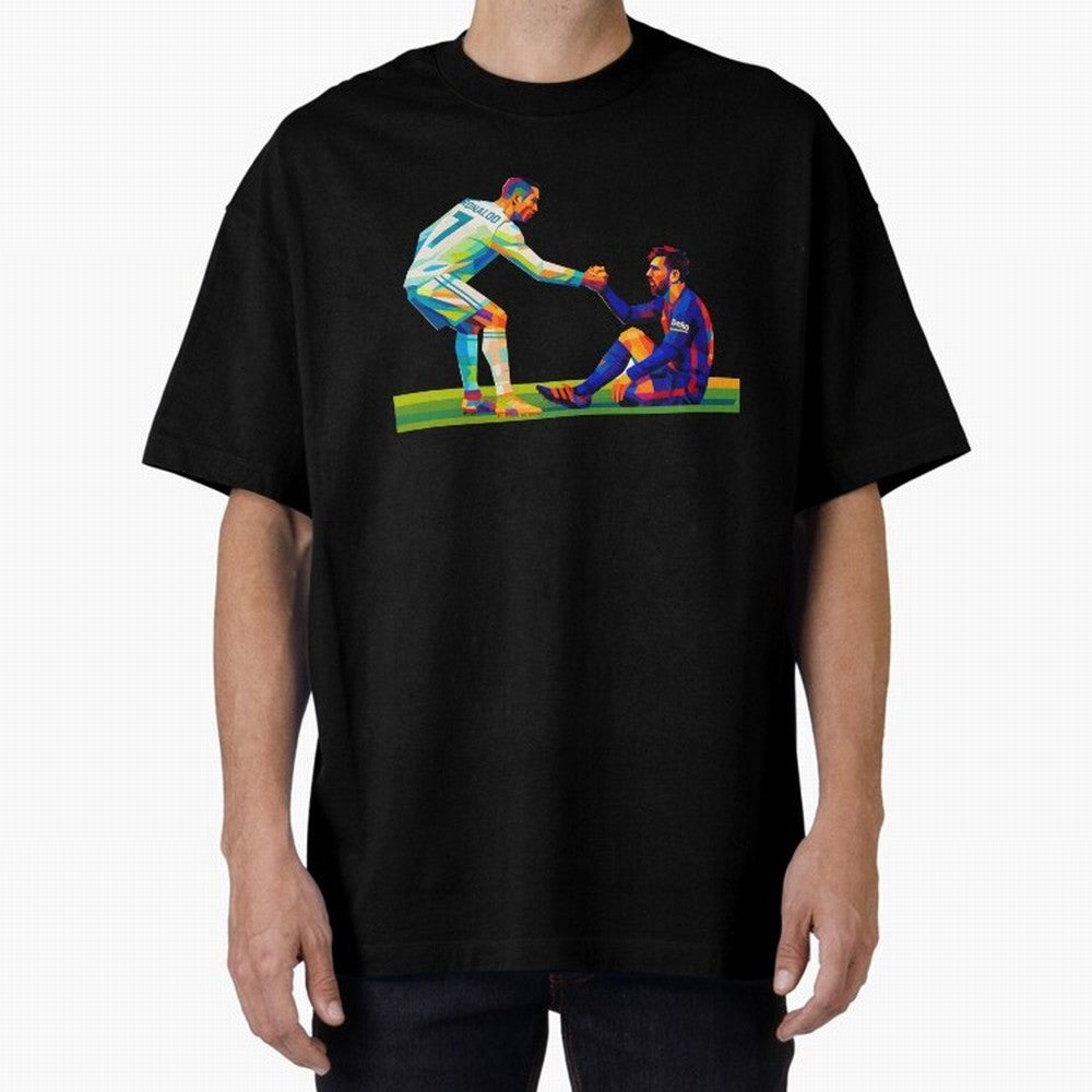 Cristiano Ronaldo & Messi Wpap Art Oversized T-Shirt Relive Match Day Hype around FIFA World Cup 2026 USA Canada Mexico, Mbappe and Neymar, Spain, Goal Celebration Energy, Supporter Heritage, Football Icons and Worldwide Tournament Joy; Created for