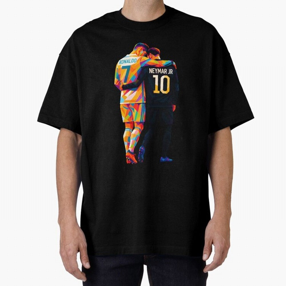 Cristiano Ronaldo & Neymar JR Wpap Art Oversized T-Shirt Celebrate Supporters United by Match Day Hype around FIFA World Cup 2026, Messi, Neymar and Mbappe, Spain and Netherlands, Retro Football Energy, Iconic Rivalries, Trophy Chase Drama and