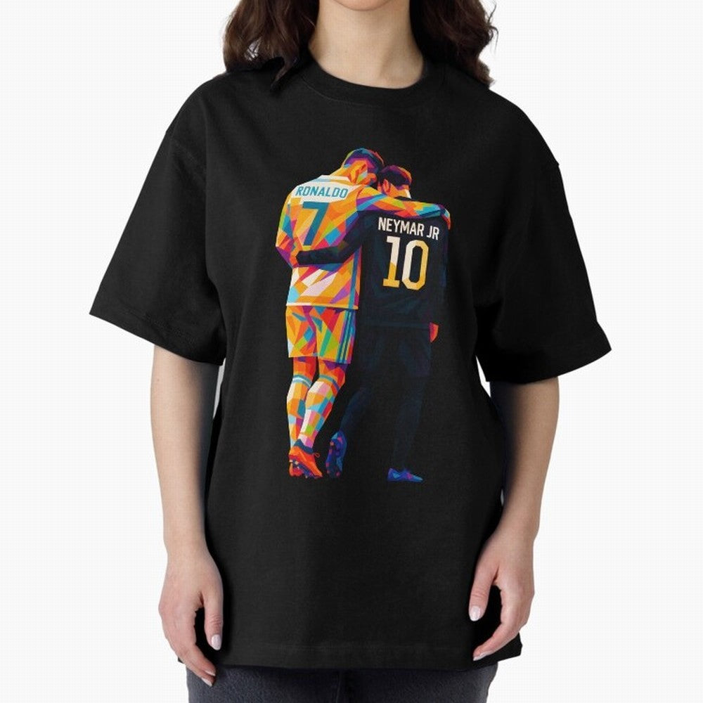 Cristiano Ronaldo & Neymar JR Wpap Art Oversized T-Shirt Celebrate Supporters United by Match Day Hype around FIFA World Cup 2026, Messi, Neymar and Mbappe, Spain and Netherlands, Retro Football Energy, Iconic Rivalries, Trophy Chase Drama and