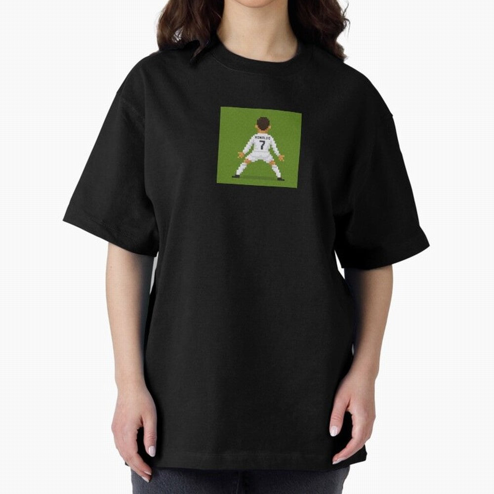 Cristiano Ronaldo Real Madrid Pixel Siuuu Art Oversized T-Shirt Relive FIFA World Cup 2026 Group Stage Spirit, Featuring Portugal, Spain and Germany, Neymar, Haaland and Cristiano Ronaldo, Football Festival Excitement, Trophy Ambitions, Country