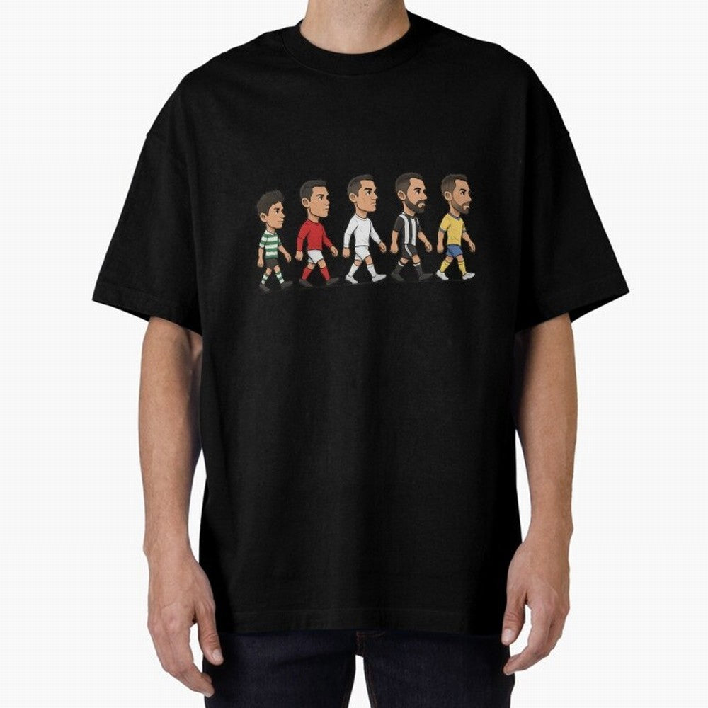 Ronaldo Evolution Sticker ¨C Cartoon Football Art from Sporting to Al-Nassr Oversized T-Shirt Bring Legendary Rivalry Energy to FIFA World Cup 2026 USA Canada Mexico Spirit, Filled with Portugal, Spain and Germany, CR7 and Messi, Football Festival