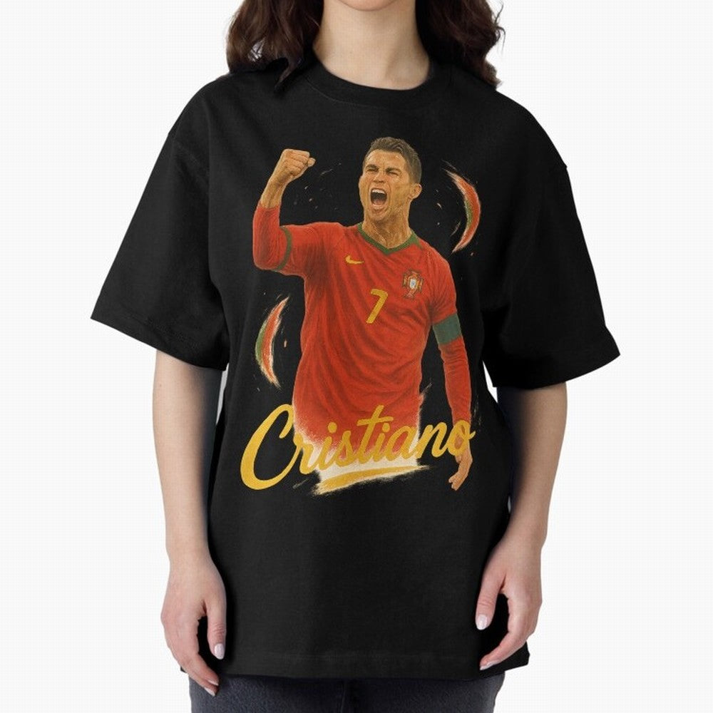 Cristiano Ronaldo Portugal Art ¨C Captain¡¯s Glory Football Tribute	 Oversized T-Shirt Bring Home FIFA World Cup 2026 Group Stage for Fans of Messi and Brazil, Bringing Game Day Rituals, Football Legends, Country Pride and the Road to the Final;