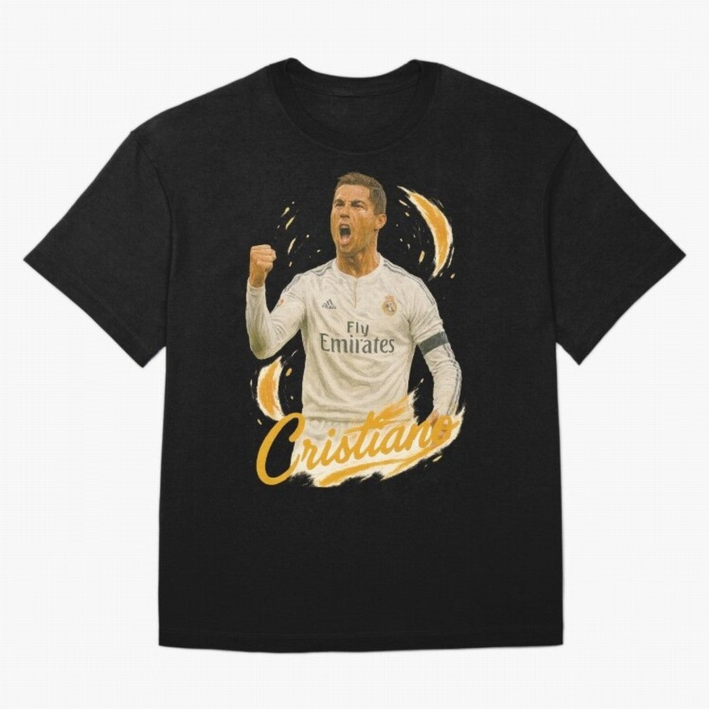 Cristiano Ronaldo Madrid Art - Iconic Soccer Legend Tribute Oversized T-Shirt Share FIFA World Cup 2026 Spirit, Capturing Portugal, Haaland and Mbappe, Goal Celebration Energy, Supporter Heritage, Football Icons and Worldwide Tournament Joy;