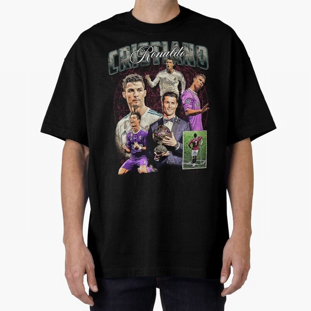 Cristiano Ronaldo Bootleg design Oversized T-Shirt Show Fan Pride Across the FIFA World Cup 2026 USA Canada Mexico Journey through Messi and Cristiano Ronaldo Highlights, Spain Pride, Stadium Memories, Football Loyalty, International Chants and