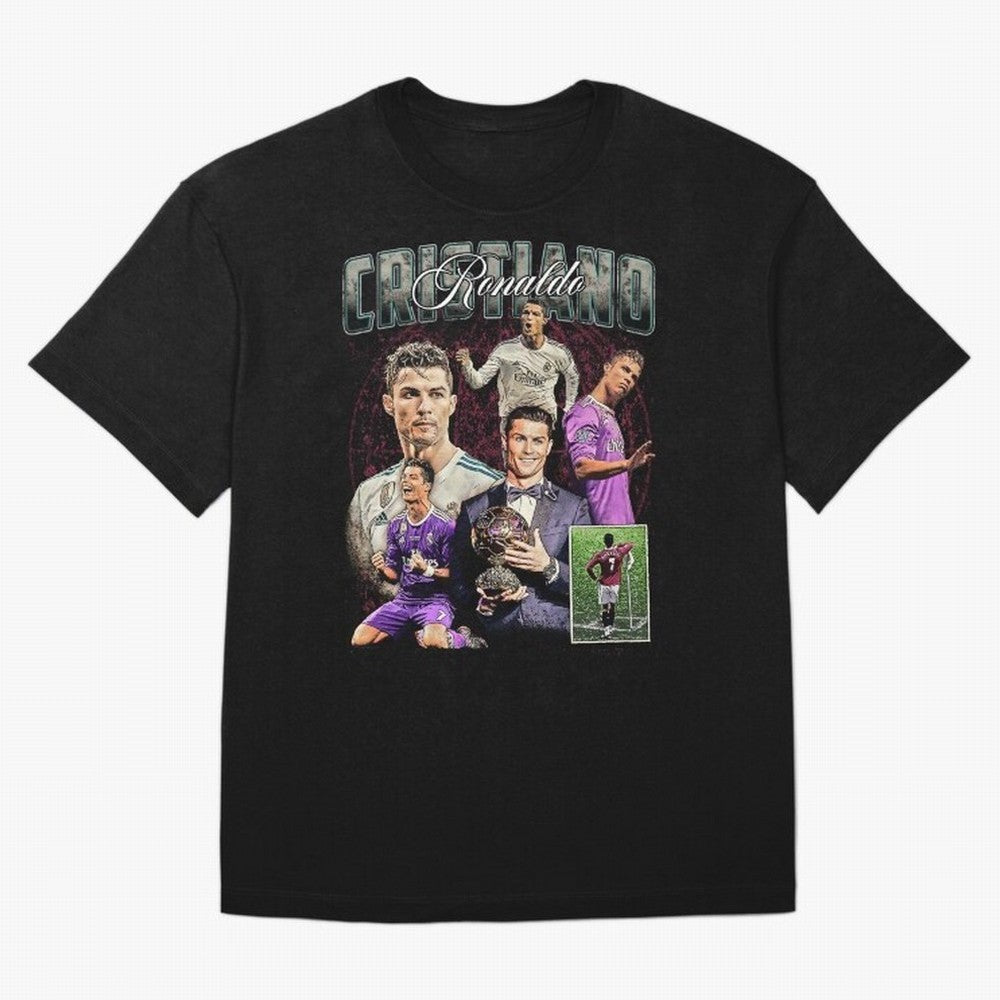 Cristiano Ronaldo Bootleg design Oversized T-Shirt Show Fan Pride Across the FIFA World Cup 2026 USA Canada Mexico Journey through Messi and Cristiano Ronaldo Highlights, Spain Pride, Stadium Memories, Football Loyalty, International Chants and