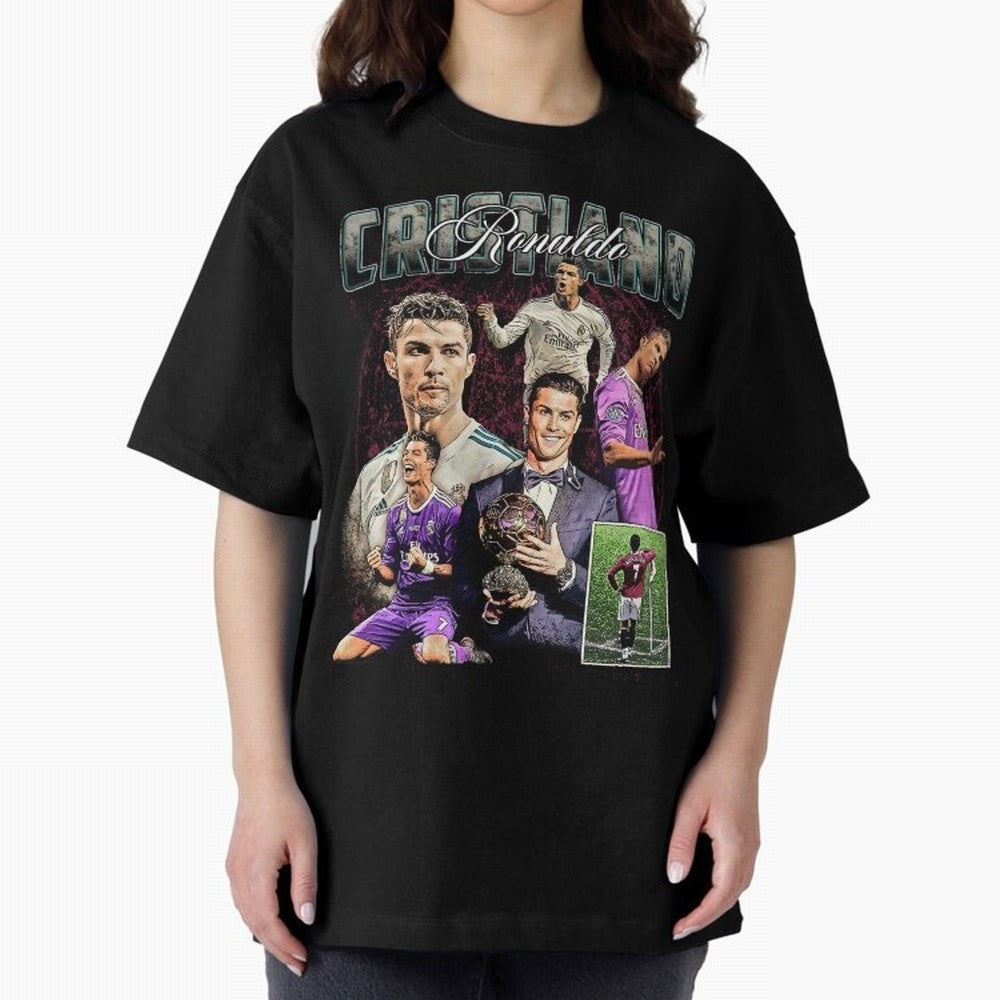 Cristiano Ronaldo Bootleg design Oversized T-Shirt Show Fan Pride Across the FIFA World Cup 2026 USA Canada Mexico Journey through Messi and Cristiano Ronaldo Highlights, Spain Pride, Stadium Memories, Football Loyalty, International Chants and