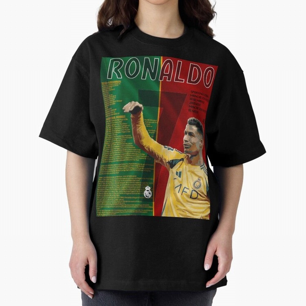 cristiano ronaldo 40th birthday tribute poster Oversized T-Shirt Relive Legendary Nights from FIFA World Cup 2026 Group Stage Made for Messi, Neymar and Mbappe, Argentina and Brazil Energy, Worldwide Fan Energy, Dramatic Goals, Stadium Lights and