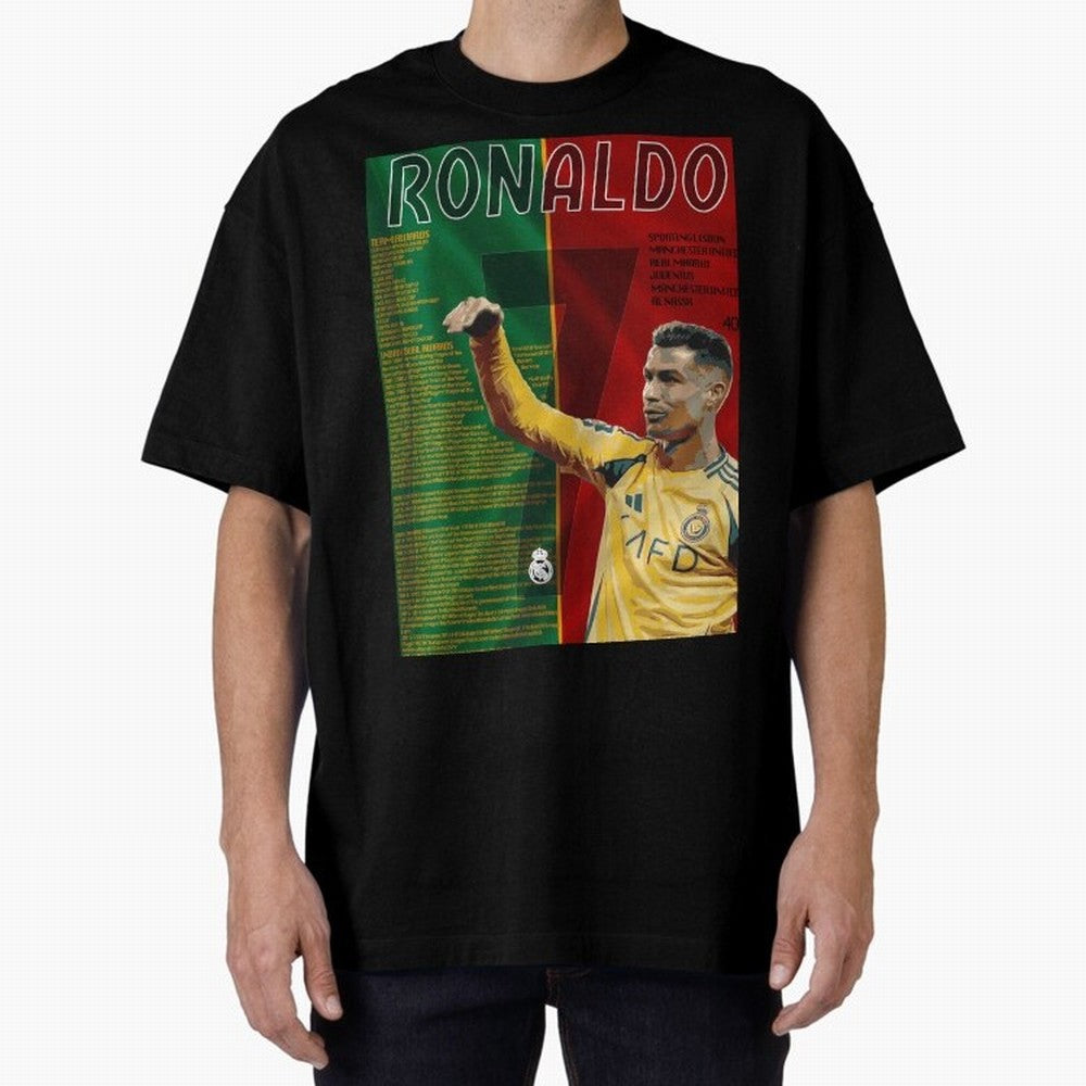 cristiano ronaldo 40th birthday tribute poster Oversized T-Shirt Relive Legendary Nights from FIFA World Cup 2026 Group Stage Made for Messi, Neymar and Mbappe, Argentina and Brazil Energy, Worldwide Fan Energy, Dramatic Goals, Stadium Lights and
