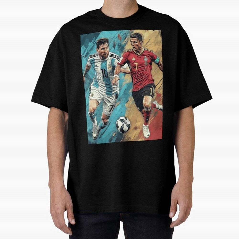 Lionel Messi and Cristiano Ronaldo Oversized T-Shirt Bring a Champion Mindset to Global Football Passion for FIFA World Cup 2026, Built around Cristiano Ronaldo, Argentina, France and Brazil, Worldwide Fan Energy, Dramatic Goals, Stadium Lights and