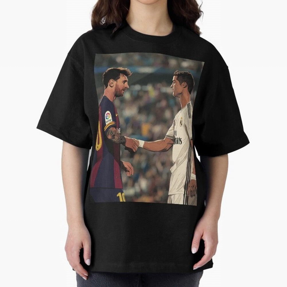 Lionel Messi and Cristiano Ronaldo Oversized T-Shirt Relive Legendary Nights from FIFA World Cup 2026 for Fans of Mbappe and England and Germany, Bringing Soccer Culture, Superstar Moments, National Team Dreams and Competitive Fire; Created for