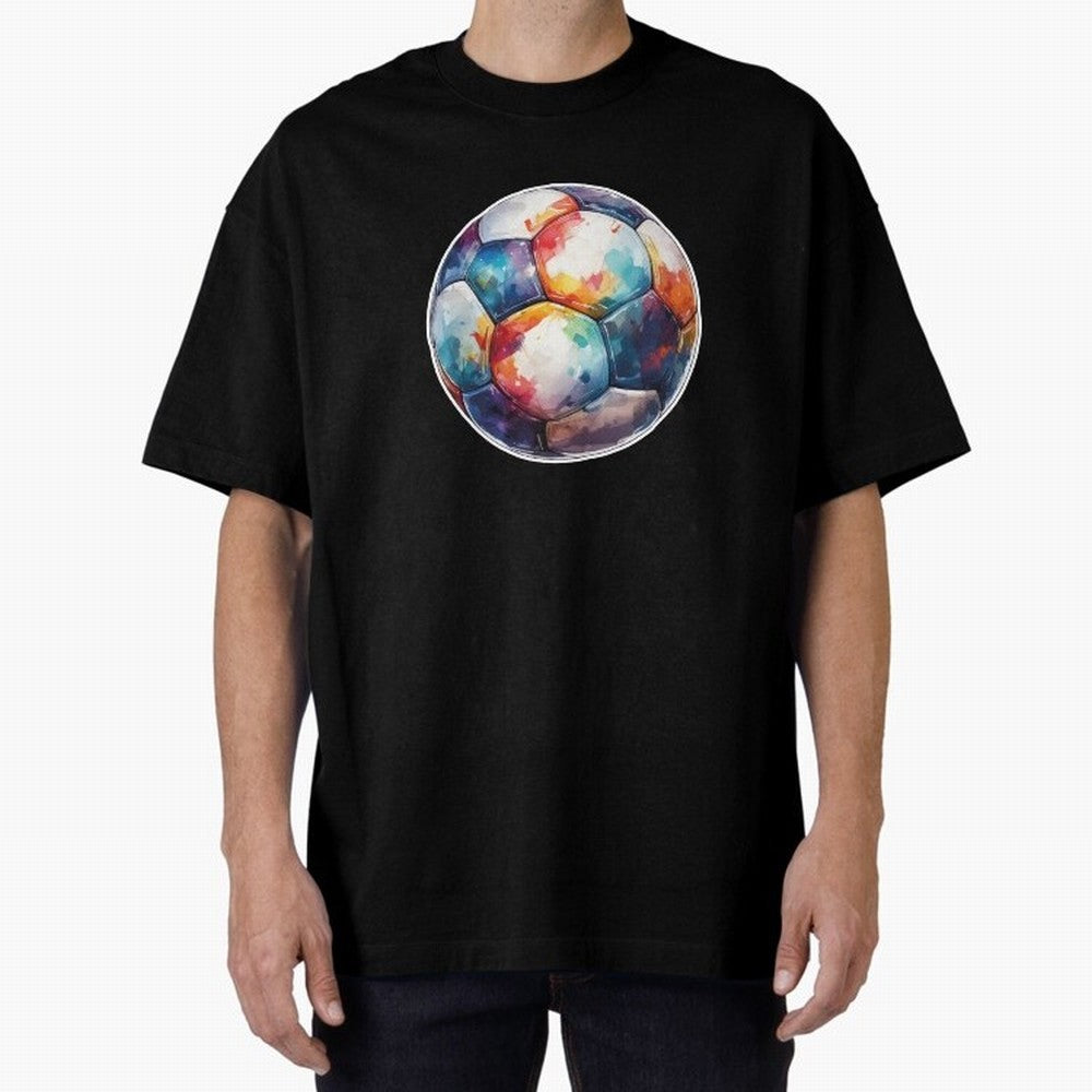 Football Soccer Ball Watercolor Illustration Drawing (Light Red BG) Oversized T-Shirt Celebrate Classic Football Spirit in the FIFA World Cup 2026 USA Canada Mexico Journey through Cristiano Ronaldo Highlights, France and Portugal Pride, Game Day