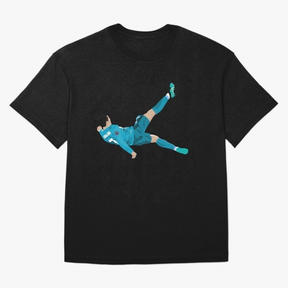 Cristiano Ronaldo Bicycle Kick Oversized T-Shirt Join the Countdown to Global Football Passion for FIFA World Cup 2026 Group Stage, Inspired by Messi, Spain and Netherlands, Classic Soccer Heritage, Championship Pressure, Fan Loyalty and