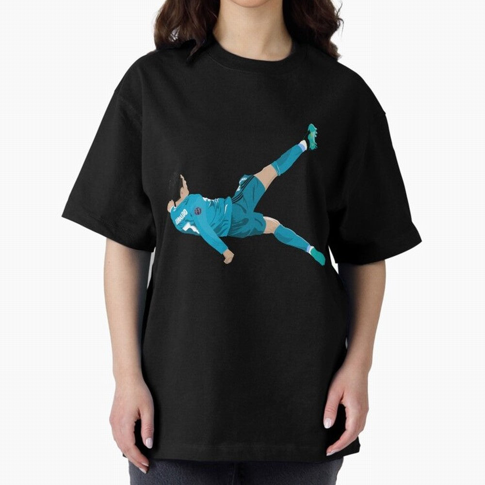 Cristiano Ronaldo Bicycle Kick Oversized T-Shirt Join the Countdown to Global Football Passion for FIFA World Cup 2026 Group Stage, Inspired by Messi, Spain and Netherlands, Classic Soccer Heritage, Championship Pressure, Fan Loyalty and