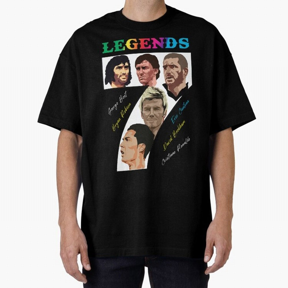 LEGENDS OF FOOTBALL Oversized T-Shirt Bring International Match Energy to Global Football Passion for FIFA World Cup 2026 USA Canada Mexico, Celebrating Messi and Cristiano Ronaldo, Argentina, France and Brazil, Vintage Soccer Flavor, Modern