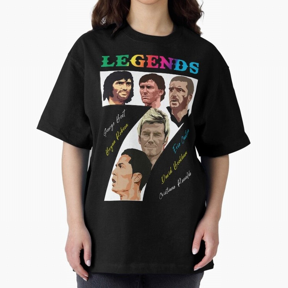 LEGENDS OF FOOTBALL Oversized T-Shirt Bring International Match Energy to Global Football Passion for FIFA World Cup 2026 USA Canada Mexico, Celebrating Messi and Cristiano Ronaldo, Argentina, France and Brazil, Vintage Soccer Flavor, Modern
