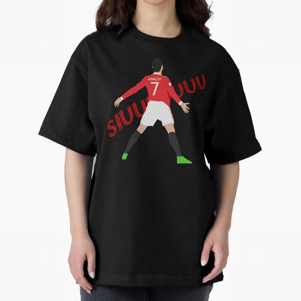 Cristano Ronaldo Celebration Block Art SIUUUU with text Oversized T-Shirt Feel the Heartbeat of FIFA World Cup 2026 USA Canada Mexico Featuring Messi, CR7 and Mbappe, Brazil, Portugal and Argentina Energy, Vintage Soccer Flavor, Modern Football