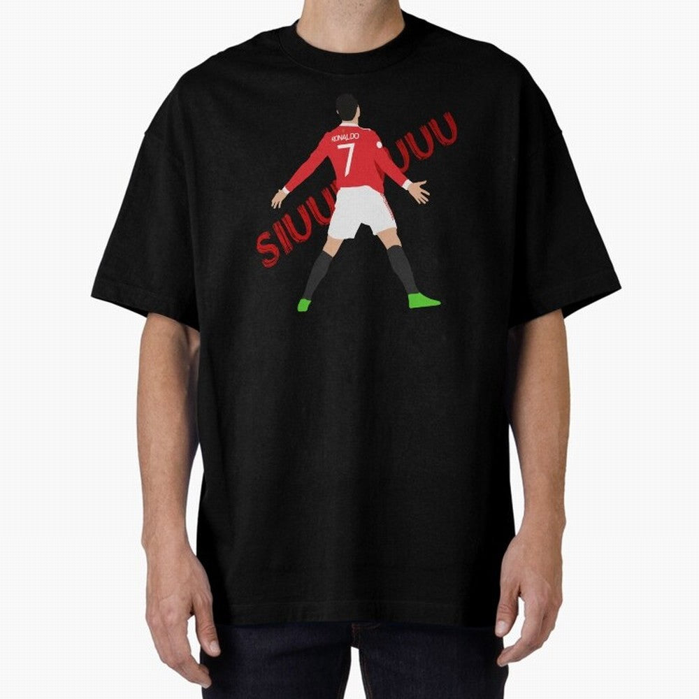 Cristano Ronaldo Celebration Block Art SIUUUU with text Oversized T-Shirt Feel the Heartbeat of FIFA World Cup 2026 USA Canada Mexico Featuring Messi, CR7 and Mbappe, Brazil, Portugal and Argentina Energy, Vintage Soccer Flavor, Modern Football