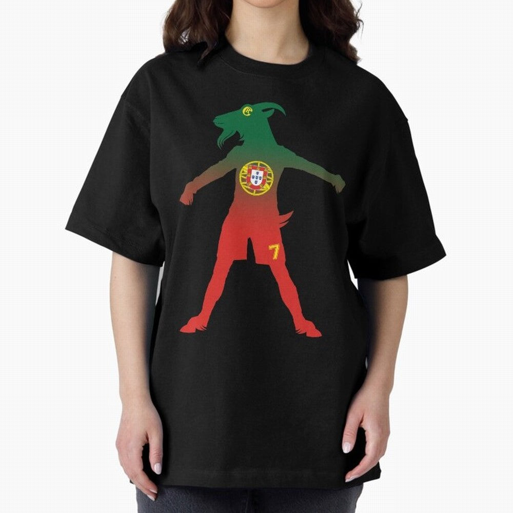 Cristiano Ronaldo GOAT Oversized T-Shirt Celebrate Global Passion for Global Football Passion for FIFA World Cup 2026 Group Stage, Celebrating CR7 and Messi, France and Portugal, Football Festival Excitement, Trophy Ambitions, Country Rivalries and