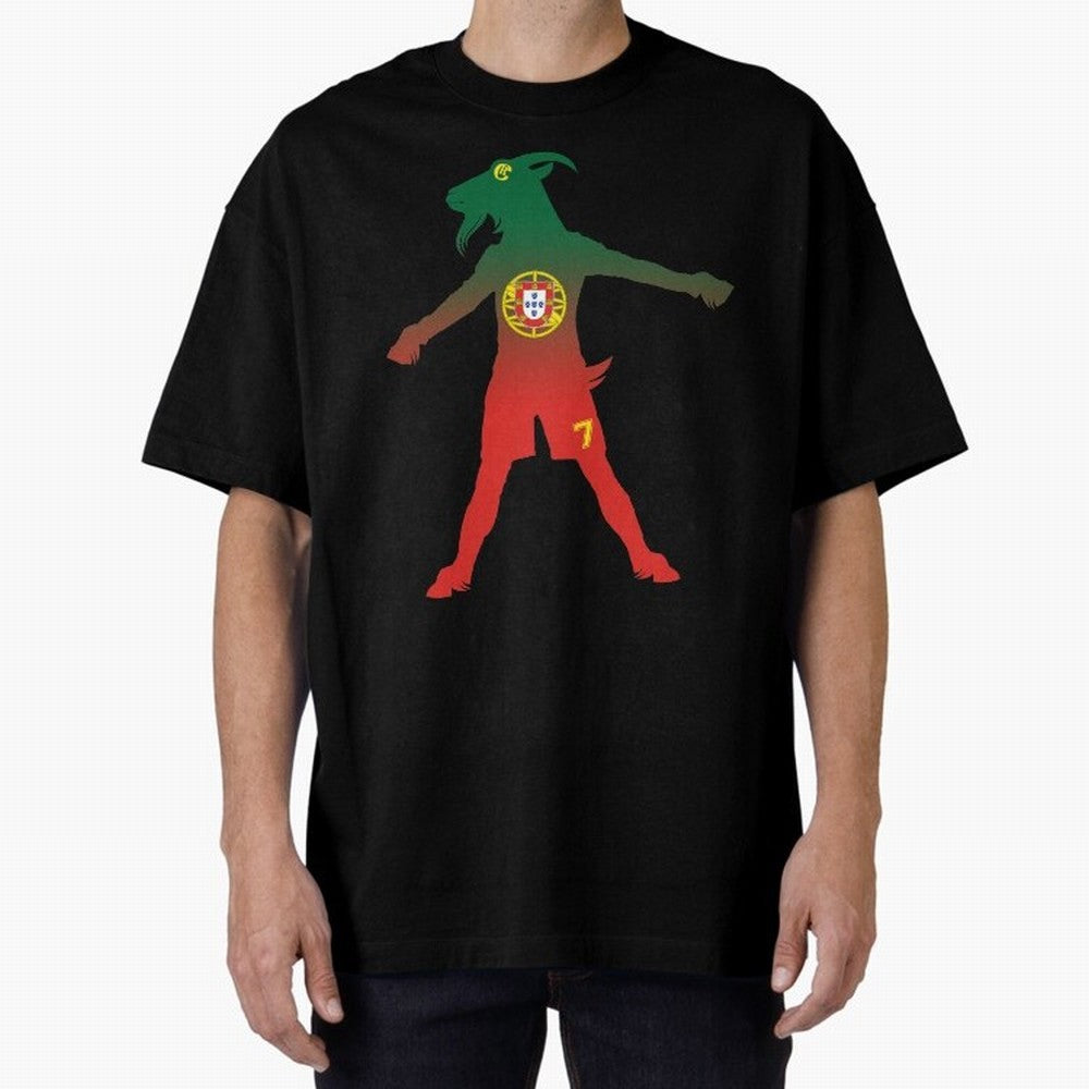 Cristiano Ronaldo GOAT Oversized T-Shirt Celebrate Global Passion for Global Football Passion for FIFA World Cup 2026 Group Stage, Celebrating CR7 and Messi, France and Portugal, Football Festival Excitement, Trophy Ambitions, Country Rivalries and