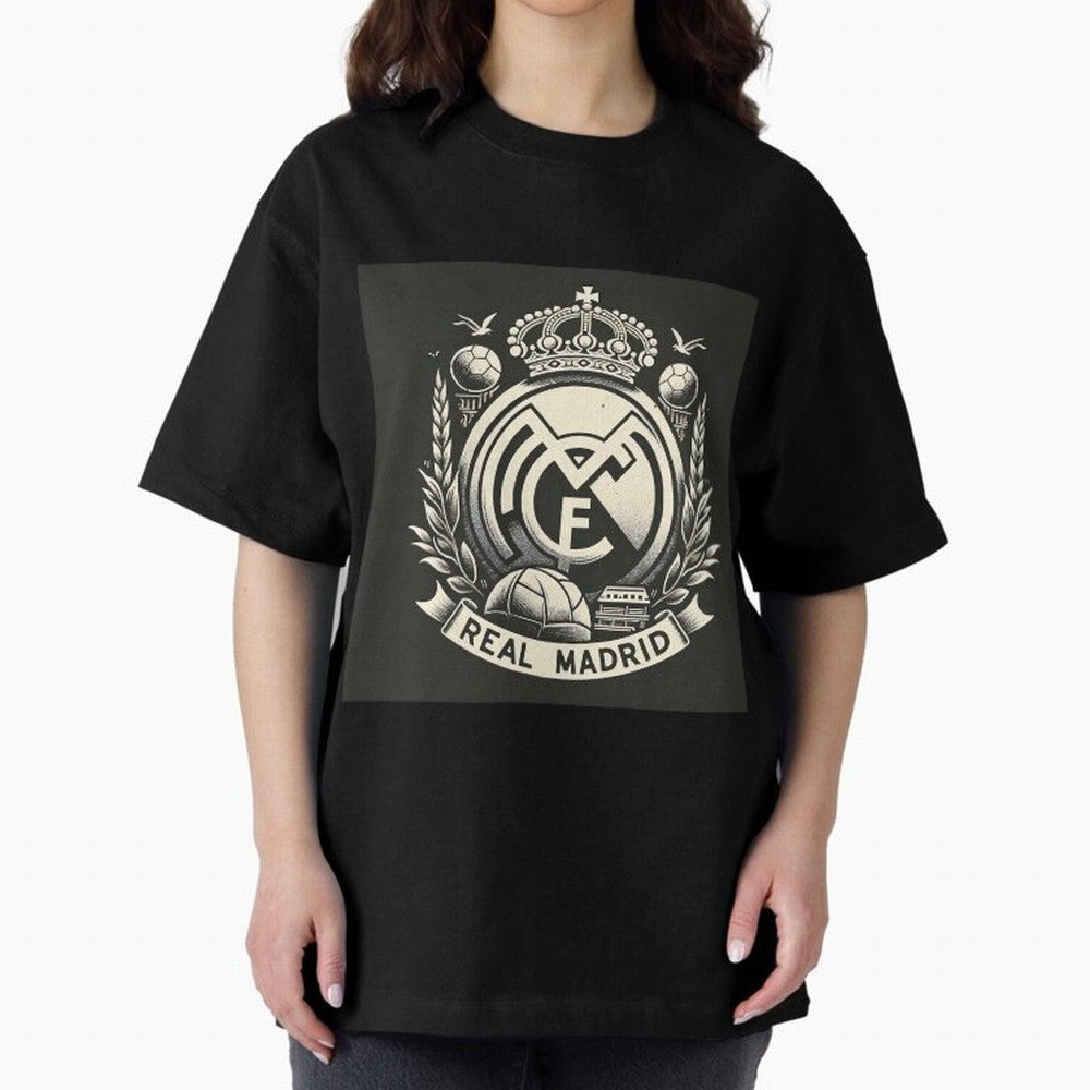 VIntage Style Real Madrid Logo Oversized T-Shirt Celebrate the Stars of the FIFA World Cup 2026 Group Stage Journey through Messi, Neymar and Mbappe Highlights, Brazil, Portugal and Argentina Pride, Goal Celebration Energy, Supporter Heritage,