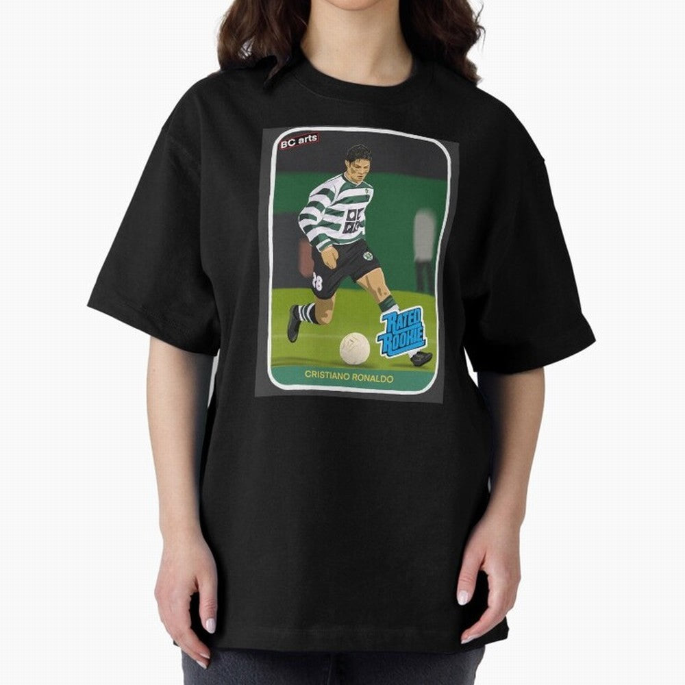 Sporting Lisbon Cristiano Ronaldo Rookie Card Artwork Oversized T-Shirt Capture FIFA World Cup 2026 Spirit, Made for France and Portugal, Messi and Cristiano Ronaldo, Match Day Excitement, Supporter Culture, Golden Goals and Global Football