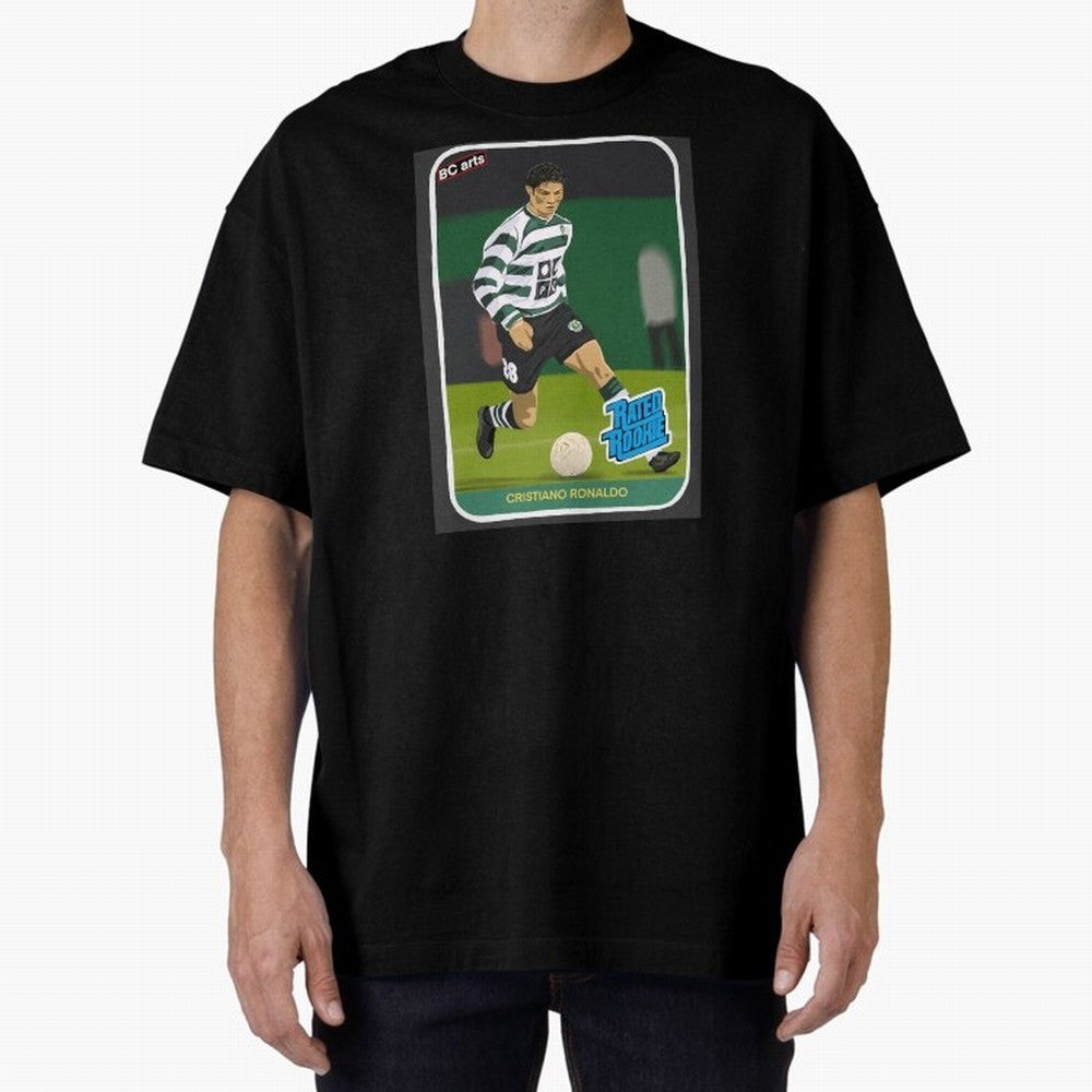 Sporting Lisbon Cristiano Ronaldo Rookie Card Artwork Oversized T-Shirt Capture FIFA World Cup 2026 Spirit, Made for France and Portugal, Messi and Cristiano Ronaldo, Match Day Excitement, Supporter Culture, Golden Goals and Global Football