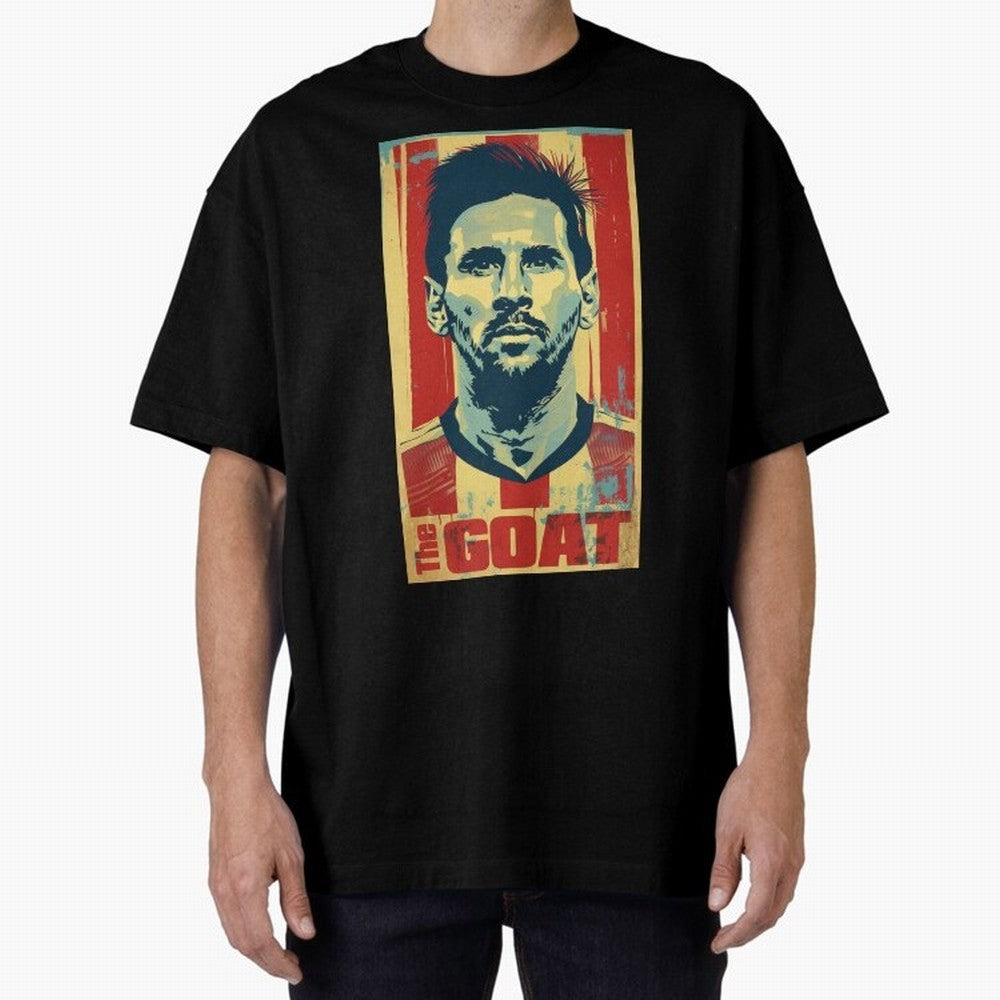 Messi The GOAT Graphic poster design Oversized T-Shirt Refresh FIFA World Cup 2026 Group Stage Inspired by CR7 and Messi, Netherlands Energy, Vintage Soccer Flavor, Modern Football Stars, National Flags and Final Night Emotion; Great for Watch