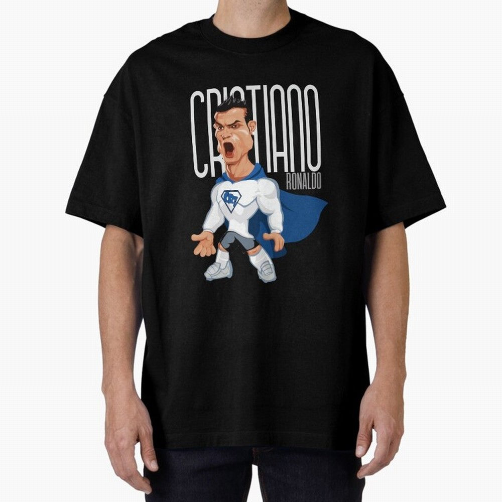 Commic Caricature of Cristiano Ronaldino 'CR7' Oversized T-Shirt Follow Every Goal of FIFA World Cup 2026 Highlighting Cristiano Ronaldo, Haaland and CR7, Argentina Energy, Worldwide Fan Energy, Dramatic Goals, Stadium Lights and Championship