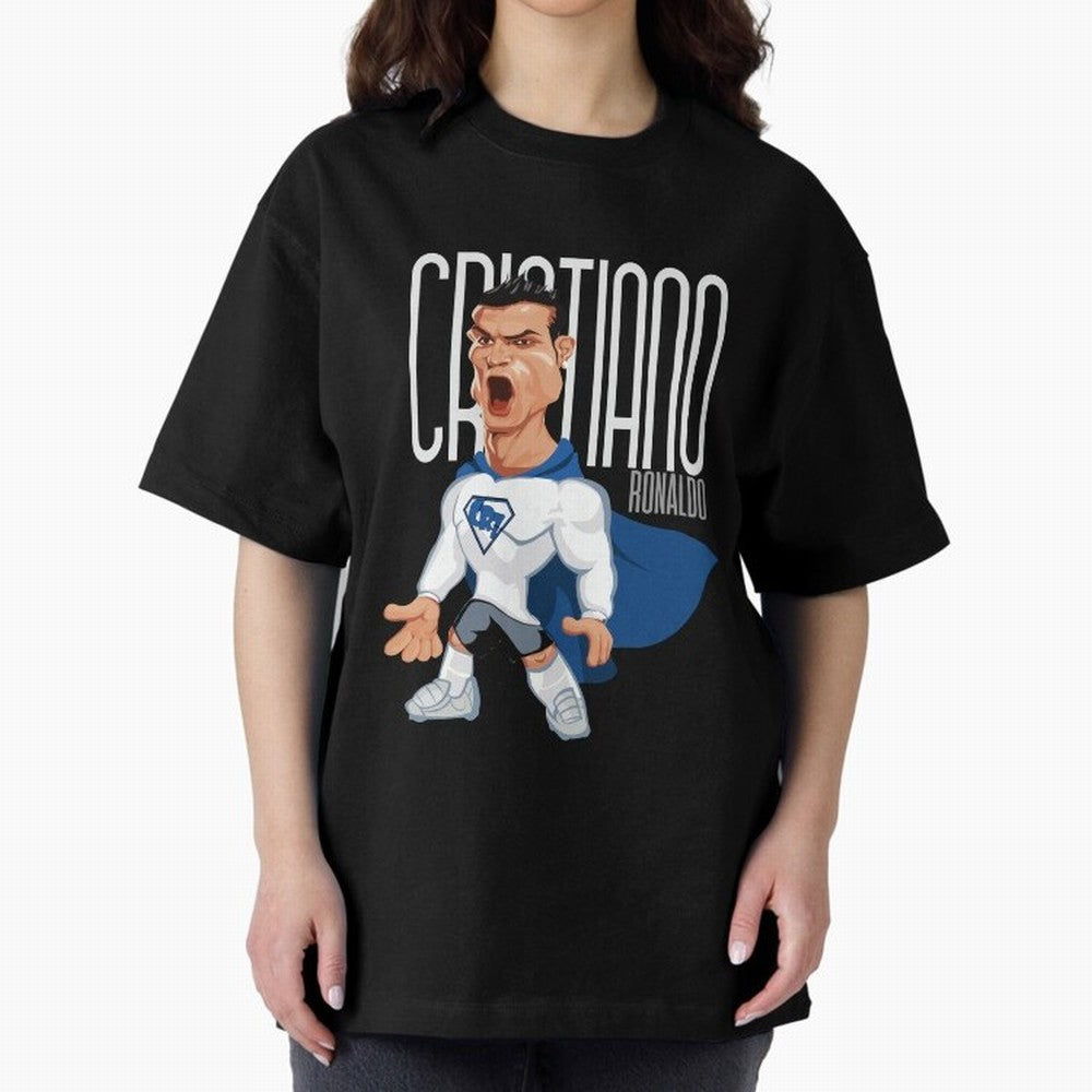 Commic Caricature of Cristiano Ronaldino 'CR7' Oversized T-Shirt Follow Every Goal of FIFA World Cup 2026 Highlighting Cristiano Ronaldo, Haaland and CR7, Argentina Energy, Worldwide Fan Energy, Dramatic Goals, Stadium Lights and Championship