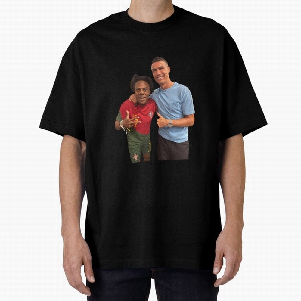 ISHOWSPEED MET RONALDO Oversized T-Shirt Remember Iconic Moments from Match Day Hype around FIFA World Cup 2026 Group Stage, Messi, Neymar and Mbappe, Spain, Worldwide Fan Energy, Dramatic Goals, Stadium Lights and Championship Celebrations; Ideal