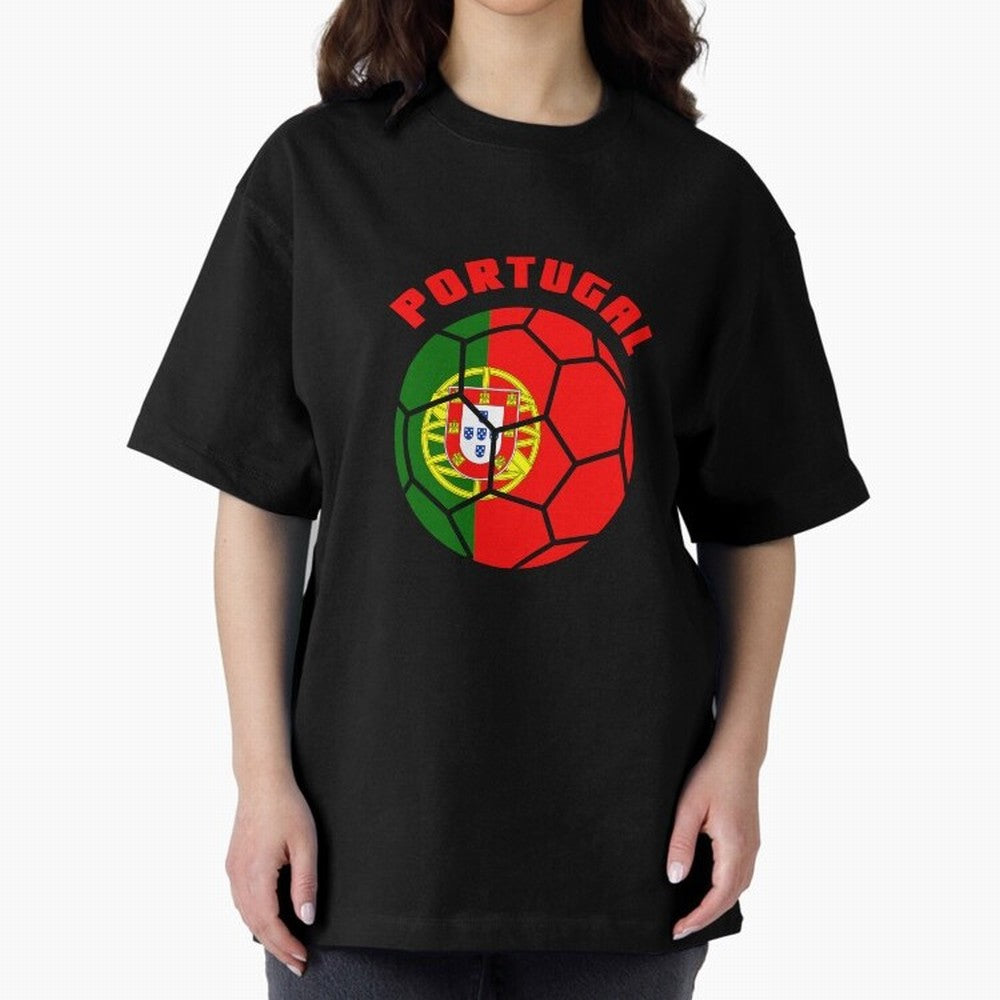 Portugal Football Soccer Ball Oversized T-Shirt Bring Trophy Dreams to Global Football Passion for FIFA World Cup 2026, Made for Messi, CR7 and Mbappe, England, Global Supporter Spirit, Legendary Goals, National Colors and Tournament Celebration;