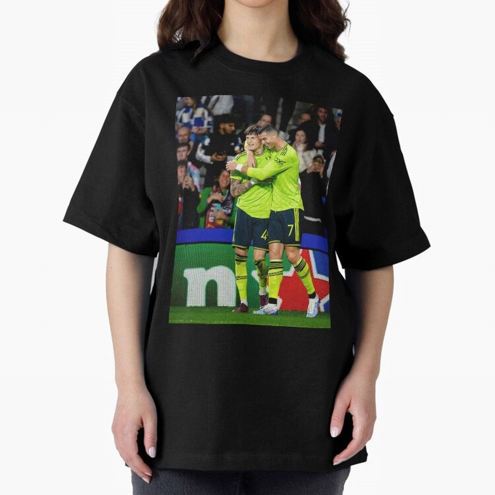 Cristiano Ronaldo And Garnacho ,Ronaldo Gifts,Ronaldo Cover,Ronaldo Prints Oversized T-Shirt Capture Stadium Memories from FIFA World Cup 2026 USA Canada Mexico with CR7 and Messi, Argentina and Brazil Energy, Stadium Chants, National Pride, Trophy
