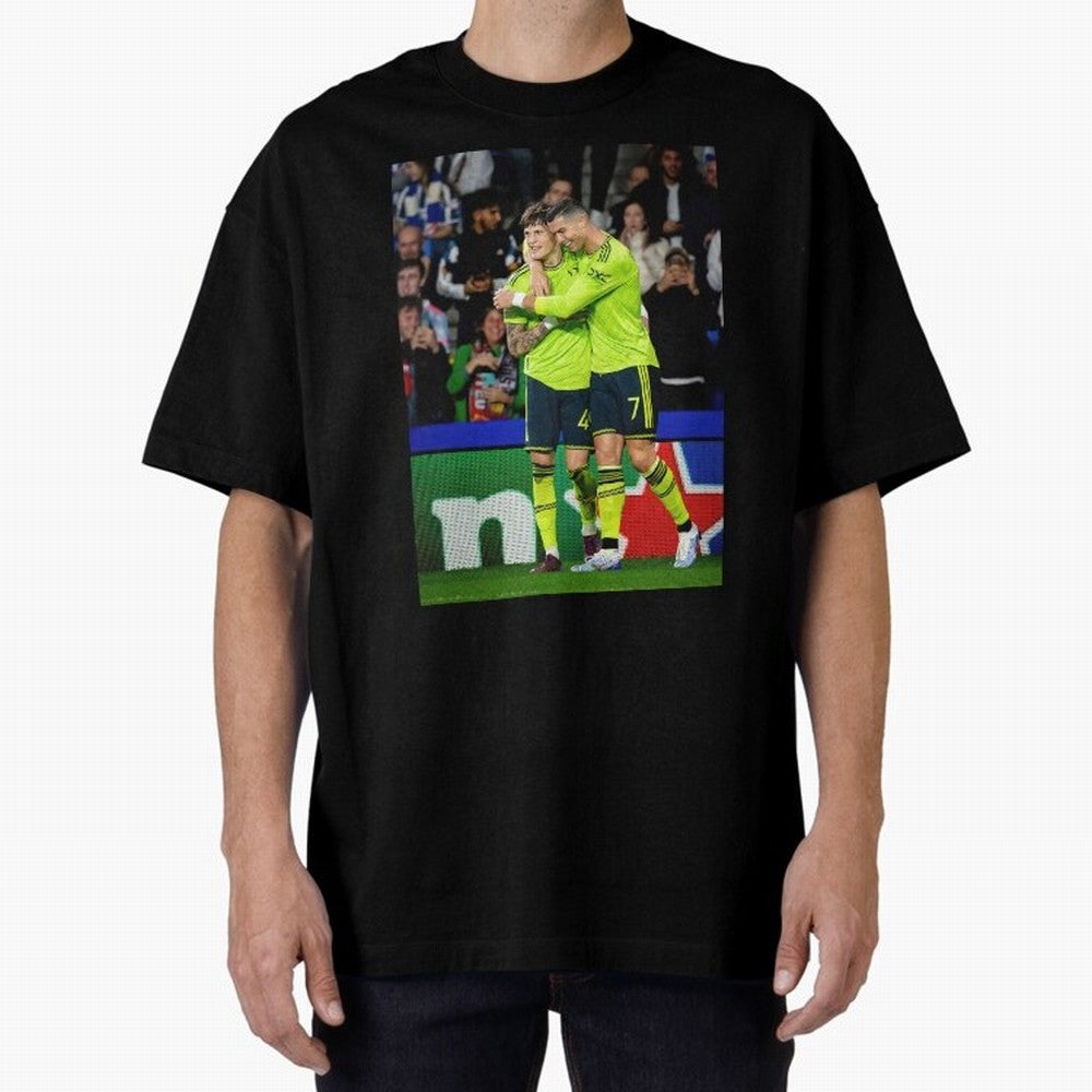 Cristiano Ronaldo And Garnacho ,Ronaldo Gifts,Ronaldo Cover,Ronaldo Prints Oversized T-Shirt Capture Stadium Memories from FIFA World Cup 2026 USA Canada Mexico with CR7 and Messi, Argentina and Brazil Energy, Stadium Chants, National Pride, Trophy