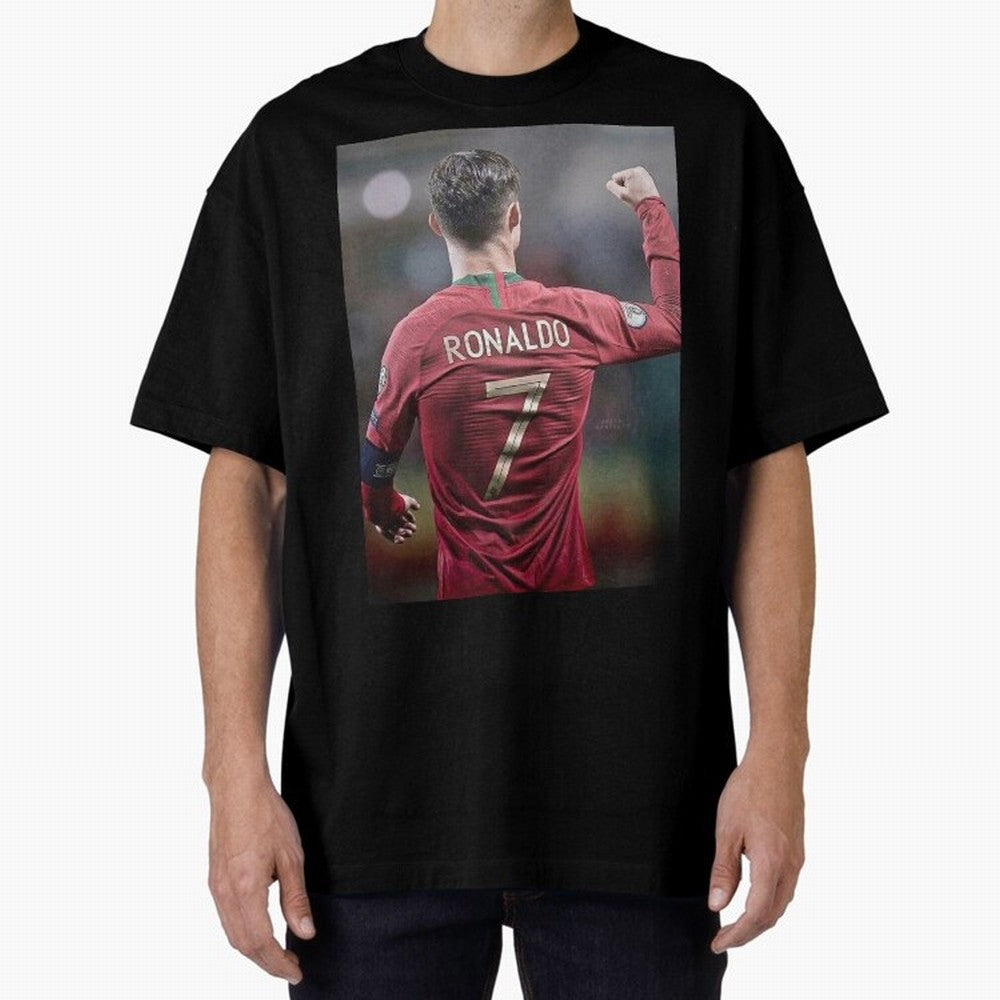 Cristiano Ronaldo CR7 Oversized T-Shirt Represent Football Lovers during FIFA World Cup 2026 Group Stage for Fans of Messi, CR7 and Mbappe and Portugal, Bringing Vintage Soccer Flavor, Modern Football Stars, National Flags and Final Night Emotion;