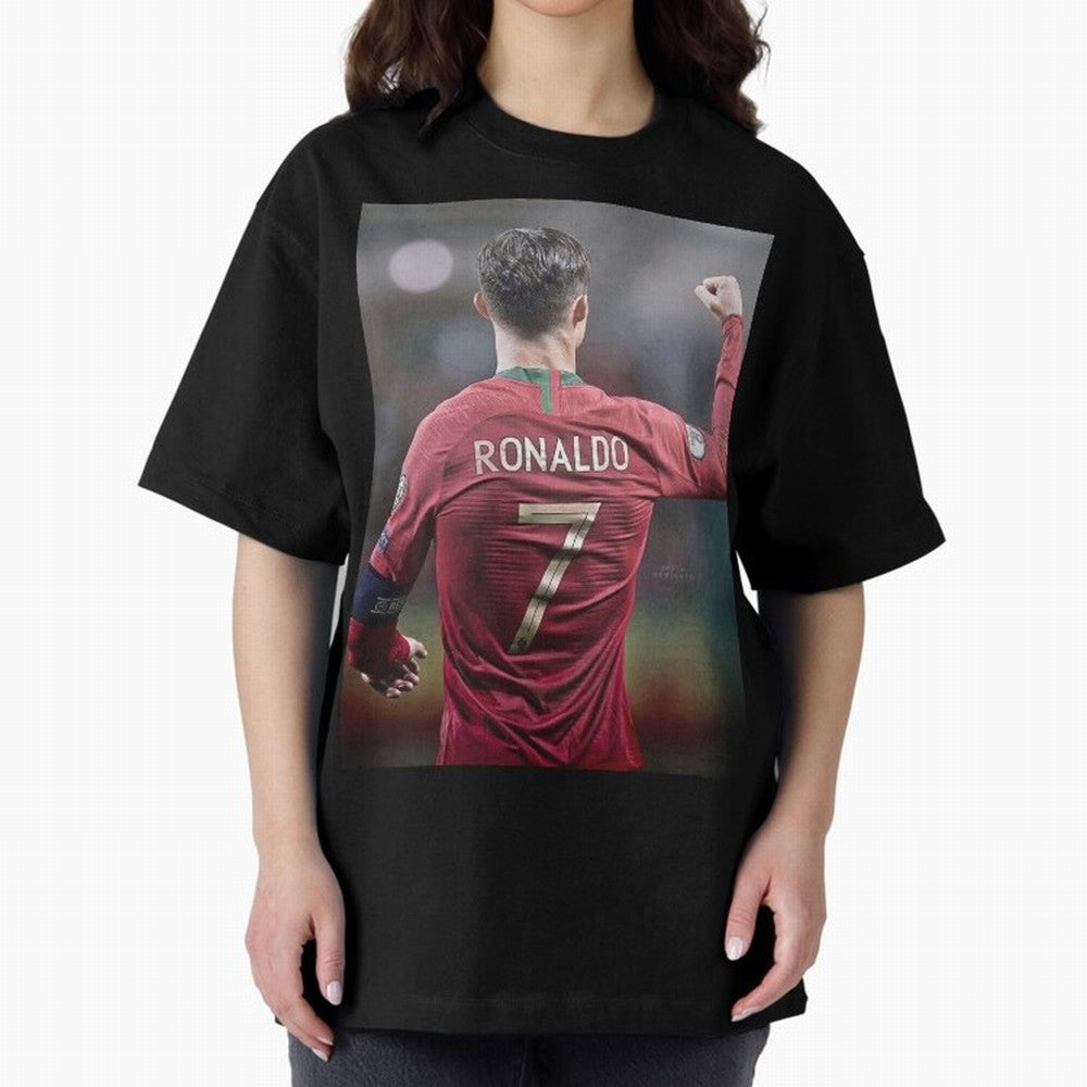 Cristiano Ronaldo CR7 Oversized T-Shirt Represent Football Lovers during FIFA World Cup 2026 Group Stage for Fans of Messi, CR7 and Mbappe and Portugal, Bringing Vintage Soccer Flavor, Modern Football Stars, National Flags and Final Night Emotion;