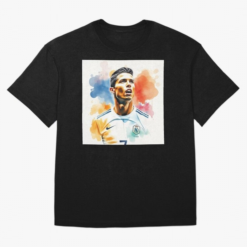 Cristiano Ronaldo Watercolor Panting Oversized T-Shirt Enjoy the Biggest Football Party of Global Football Passion for FIFA World Cup 2026 Group Stage, Celebrating CR7 and Messi, Argentina, France and Brazil, Classic Soccer Heritage, Championship