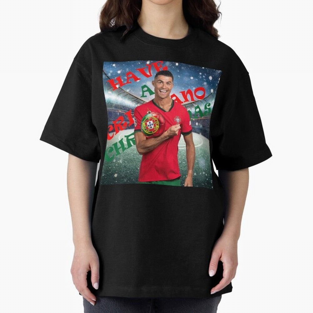 Have a Cristiano Christmas Oversized T-Shirt Represent the Passion of FIFA World Cup 2026 Group Stage with Messi, Neymar and Mbappe, Spain Energy, Match Day Excitement, Supporter Culture, Golden Goals and Global Football Passion; Created for Match