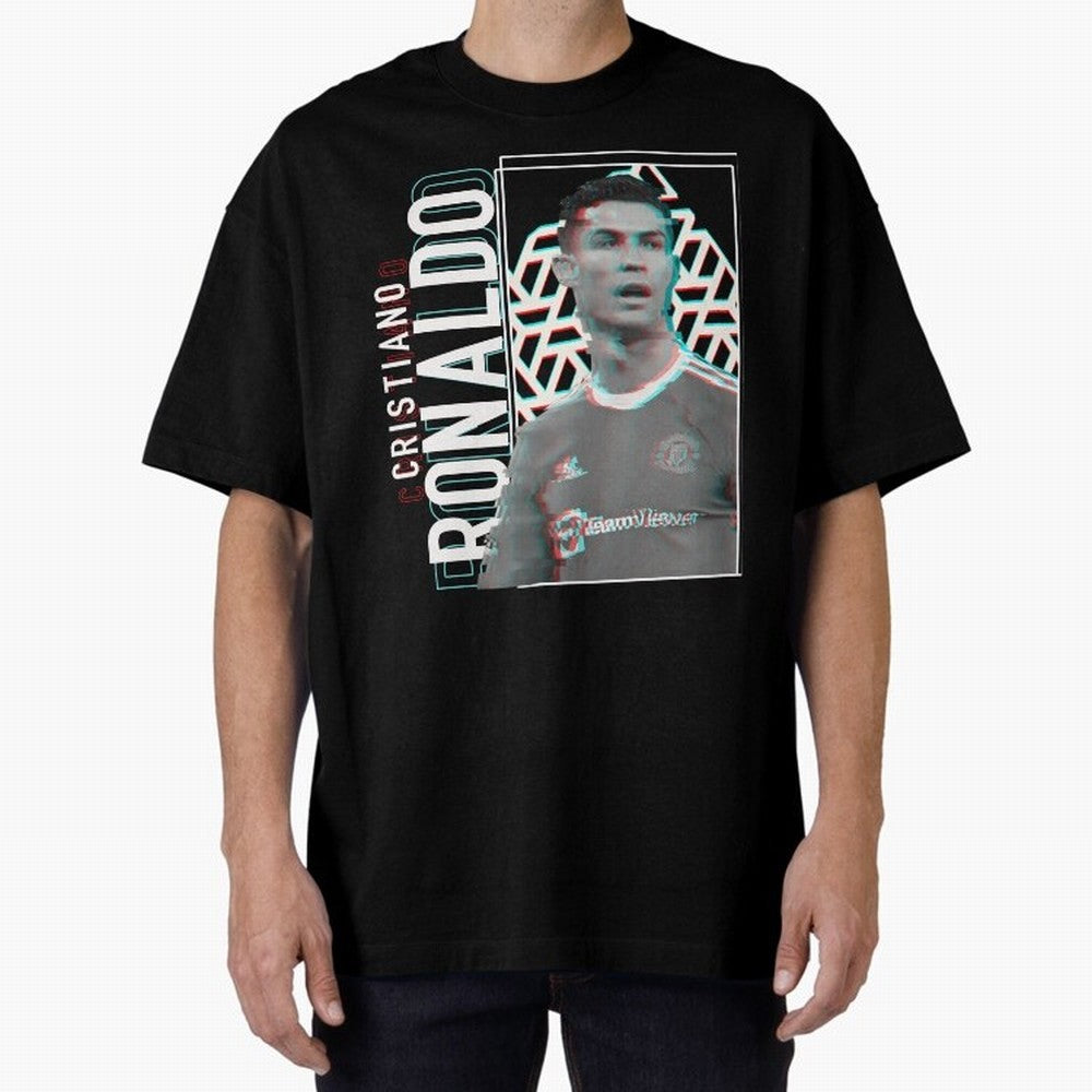 Cristiano Ronaldo Glith Effect Oversized T-Shirt Bring Global Tournament Vibes to FIFA World Cup 2026 Group Stage for Fans of Haaland and Spain, Bringing Classic Soccer Heritage, Championship Pressure, Fan Loyalty and International Pride; Perfect