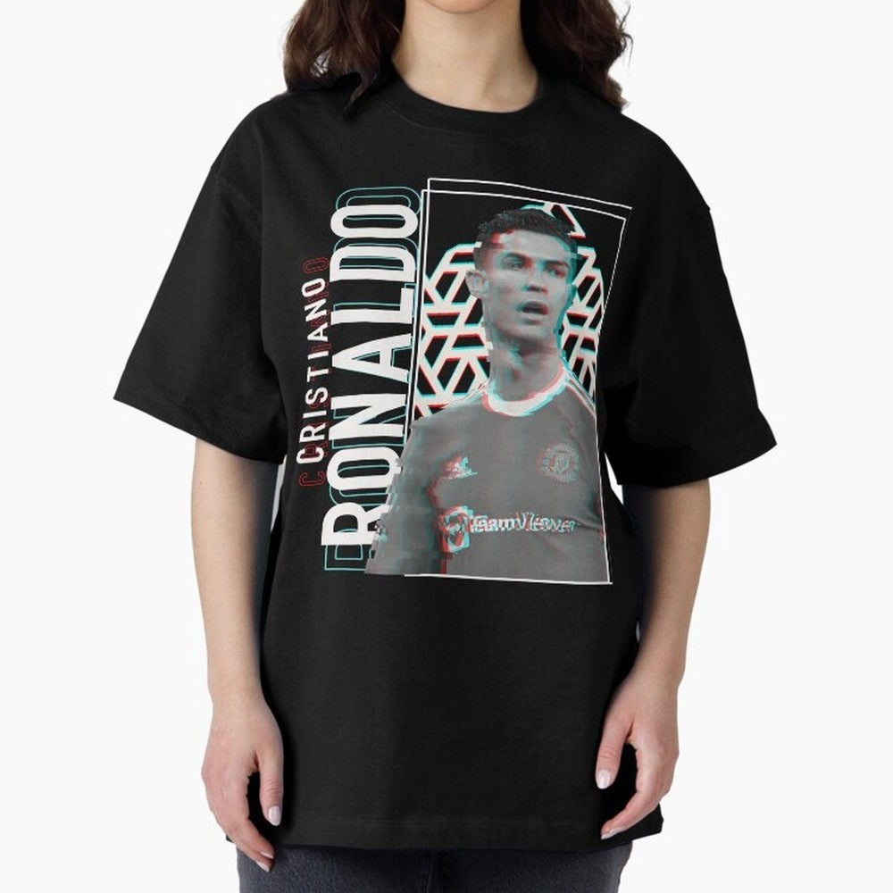Cristiano Ronaldo Glith Effect Oversized T-Shirt Bring Global Tournament Vibes to FIFA World Cup 2026 Group Stage for Fans of Haaland and Spain, Bringing Classic Soccer Heritage, Championship Pressure, Fan Loyalty and International Pride; Perfect