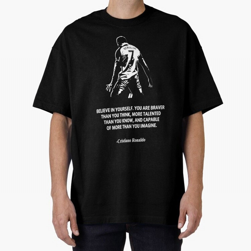 Cristiano Ronaldo Quotes Oversized T-Shirt Show Support during Global Football Passion for FIFA World Cup 2026 USA Canada Mexico, Driven by Mbappe, Portugal, Supporter Pride, Iconic Celebrations, Legendary Names and Global Match Day Energy; Ideal