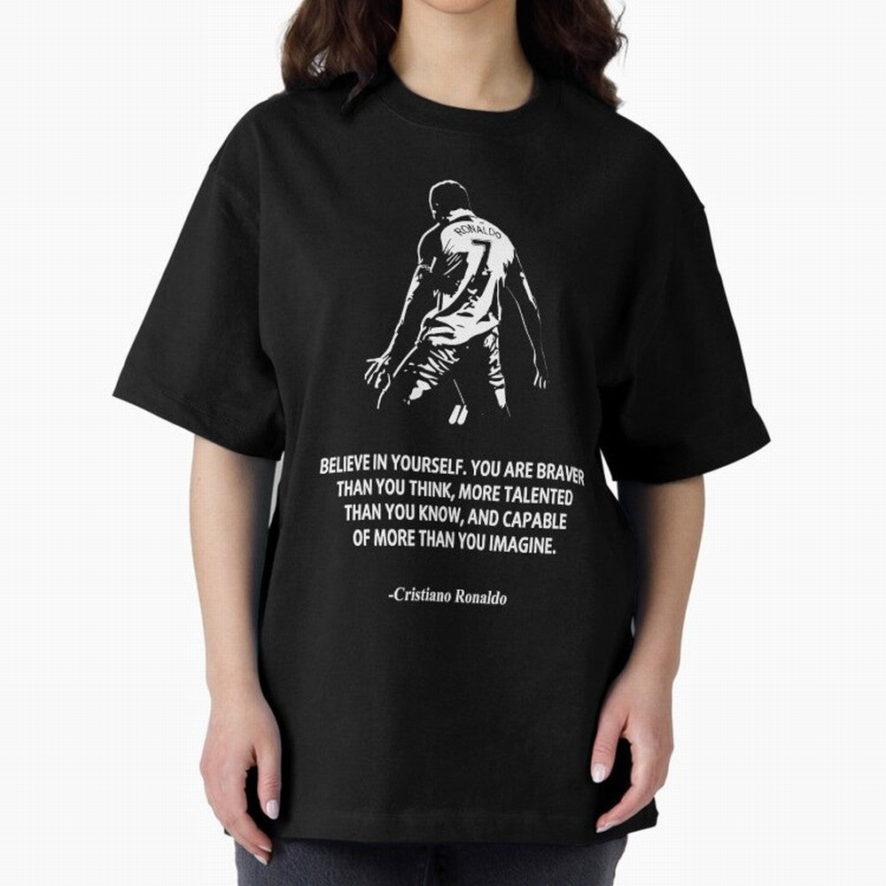 Cristiano Ronaldo Quotes Oversized T-Shirt Show Support during Global Football Passion for FIFA World Cup 2026 USA Canada Mexico, Driven by Mbappe, Portugal, Supporter Pride, Iconic Celebrations, Legendary Names and Global Match Day Energy; Ideal