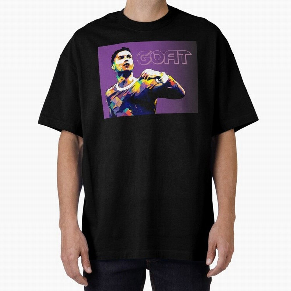 Cristiano Ronaldo Goat Popart Oversized T-Shirt Celebrate FIFA World Cup 2026 USA Canada Mexico Spirit, Capturing England, Messi, CR7 and Mbappe, Stadium Chants, National Pride, Trophy Dreams and Unforgettable Football Memories; Ideal for Football
